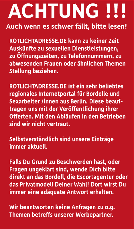 Rotlichtadresse.de ist ein Anzeigenportal für Erotikdienstleister /innen Erotikportal Berlin